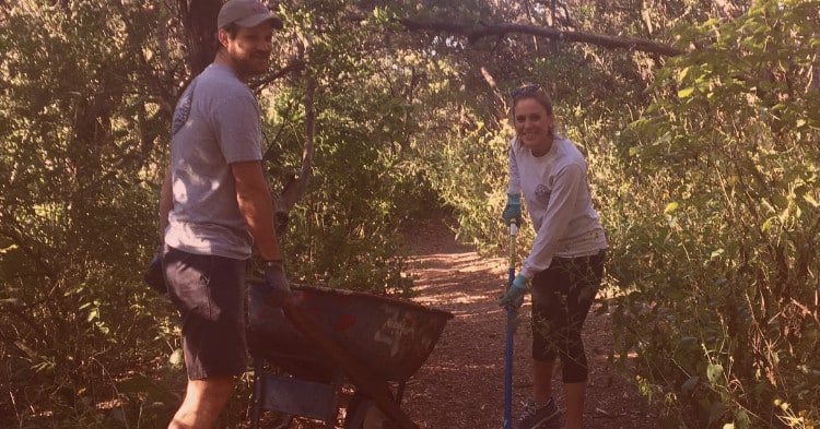 AlertMedia team gardening in Zilker Park, Austin, Texas