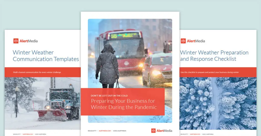 the covers of the three resources that make up AlertMedia's winter weather preparation kit