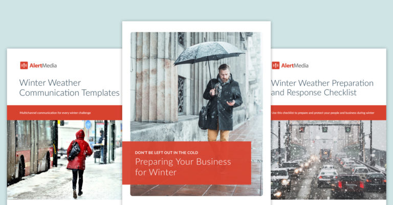 the covers of the three resources that make up AlertMedia's winter weather preparation kit