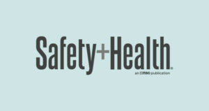 Logo of Safety + Health Magazine on blue background