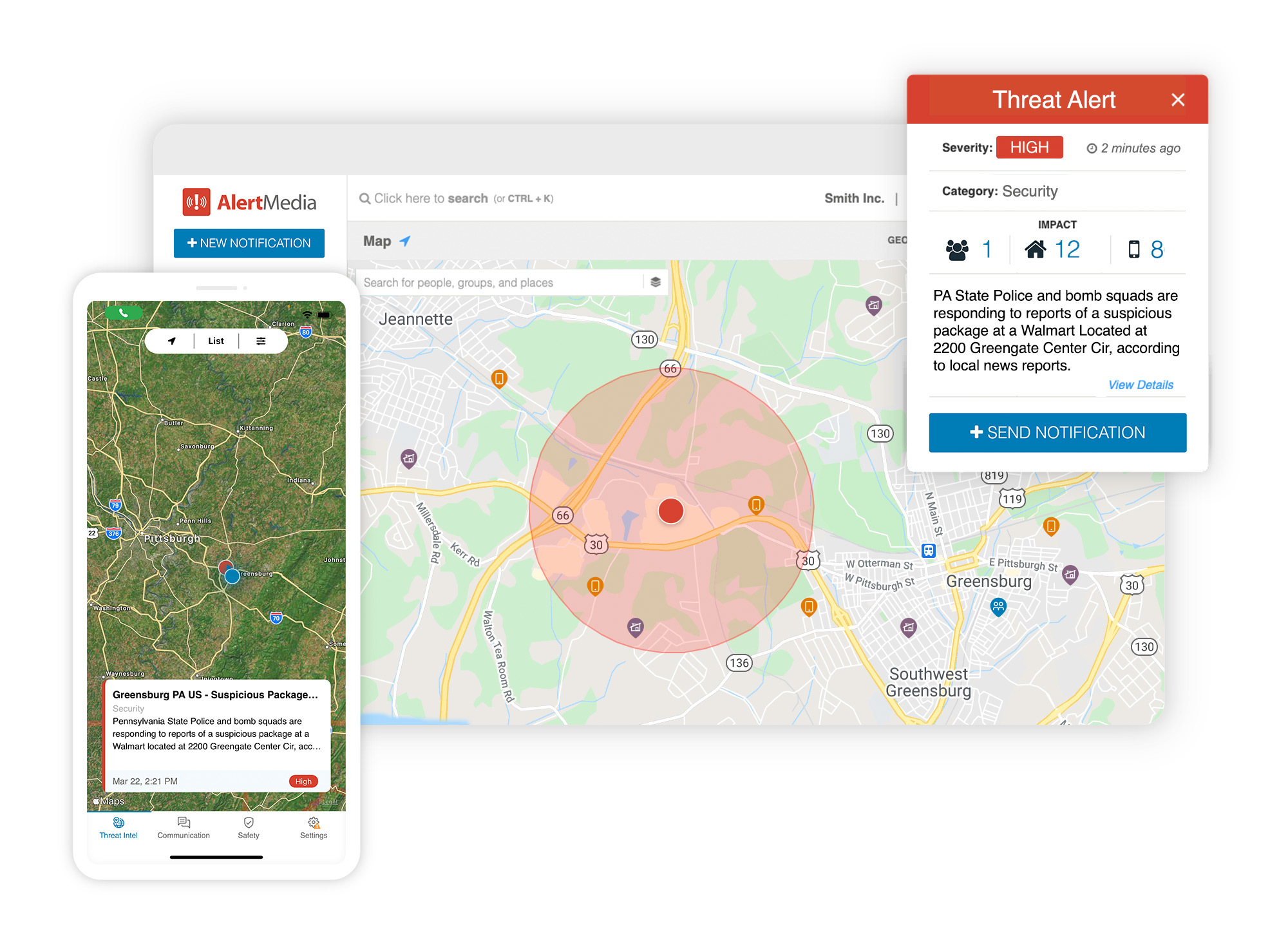 AlertMedia Global Threat Intelligence on desktop and mobile devices