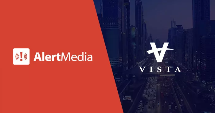 AlertMedia Logo alongside Vista Equity Partners logo