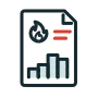 Icon of document with bar graph and flame