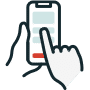 Icon of hand holding and pointing to cellphone