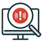 Icon showing computer monitor with looking glass