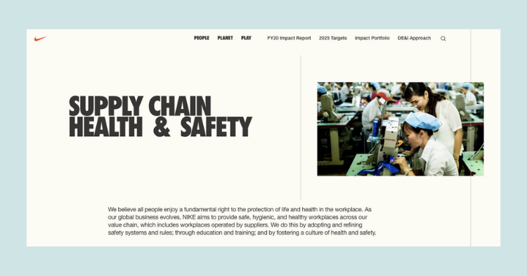 Screenshot of Nike's Supply Chain Health and Safety webpage