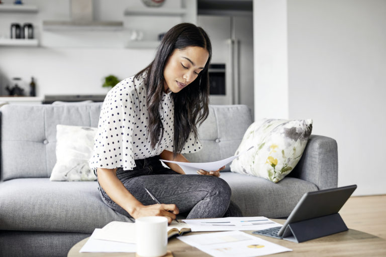 Young woman working from home.