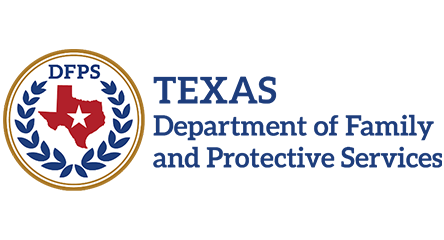 emblem of texas state with text Texas Department of Family and Protective Services