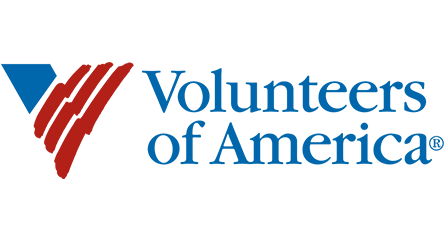 Red and Blue V logo with text Volunteers of America