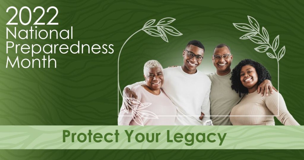 A family poses to help bring awareness to National Preparedness Month 2022