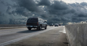 Vehicles evacuating on freeway due to hurricane