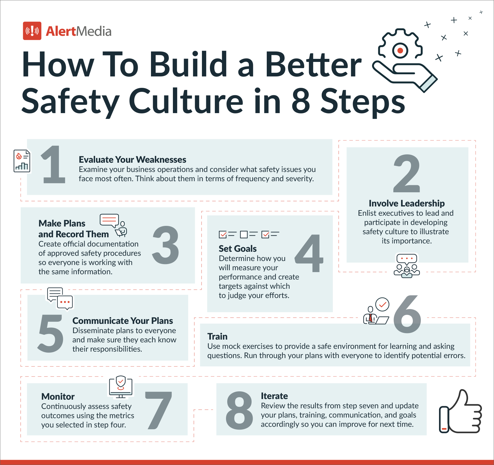 infographic showing how to build a better safety culture in 8 steps