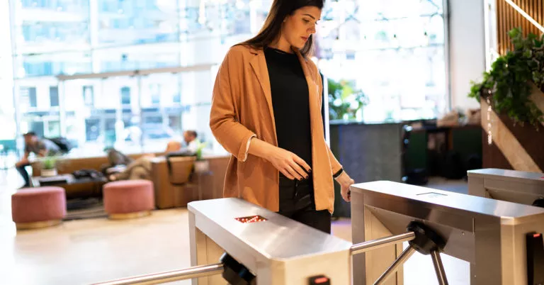 Worker entering through security