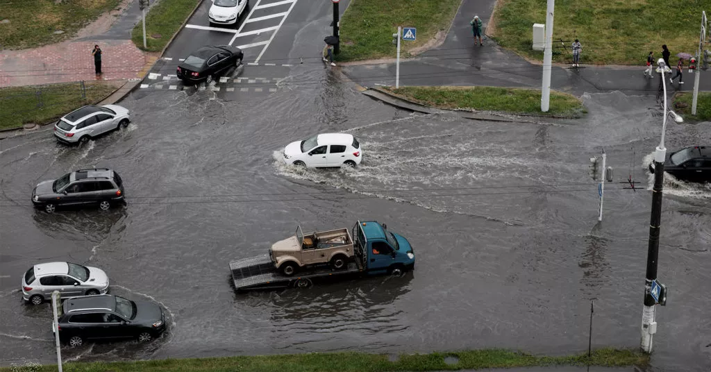 Cars in floodwaters