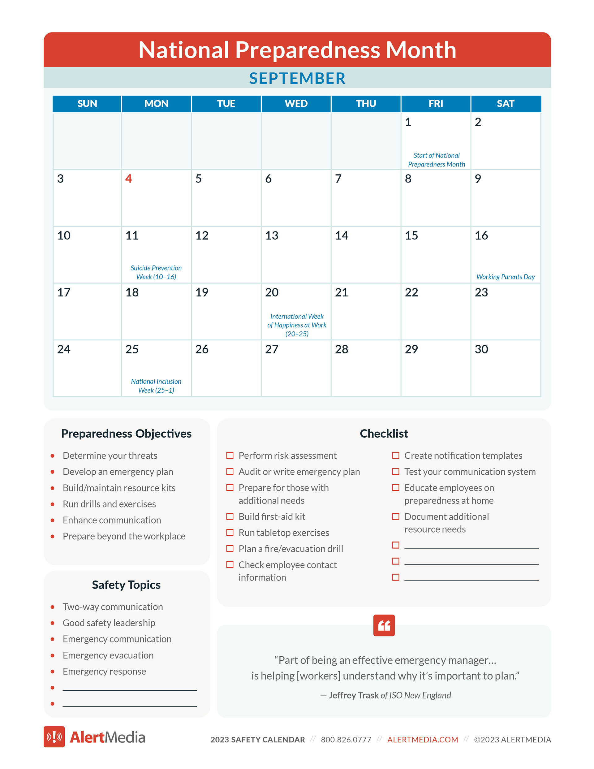 National Preparedness Month September Calendar Page