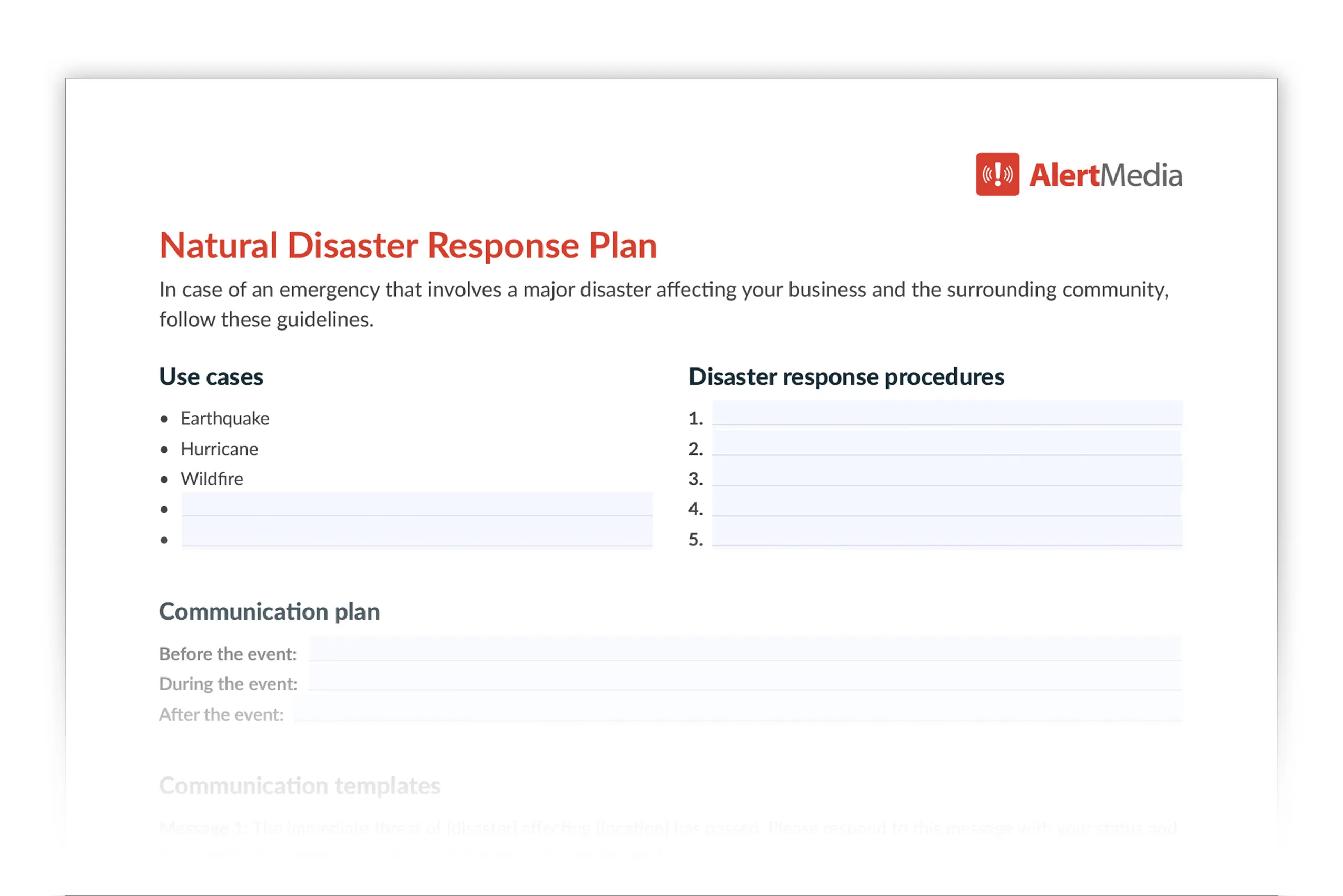 Preview of the AlertMedia Emergency Response Plan Template