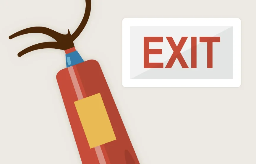 illustration of a fire extinguisher and exit sign